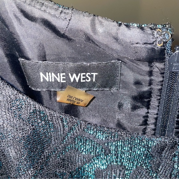 Nine West Sleeveless Black Lace Dress w Teal Iridescent Base - Size 12 EUC - Picture 6 of 16